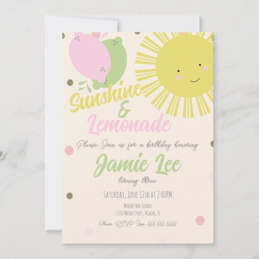 Invitation Sunshine Lemon Lime Limonade Anniversaire Parc  (Devant)
