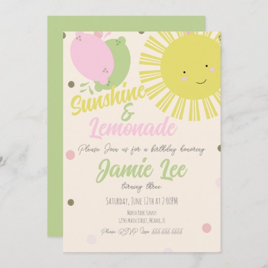 Invitation Sunshine Lemon Lime Limonade Anniversaire Parc  (Devant / Derrière)