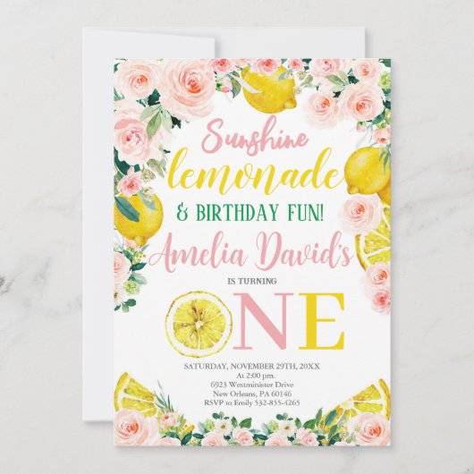 Invitation Sunshine Lemonade et Fun Premier anniversaire (Devant)