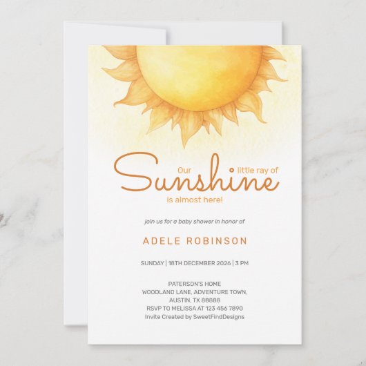 Invitation Sunshine Little Baby Boy Shower (Devant)