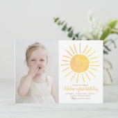 Invitation Sunshine Modern Watercolor Photo Anniversaire (Debout devant)