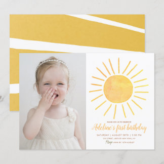 Invitation Sunshine Modern Watercolor Photo Anniversaire