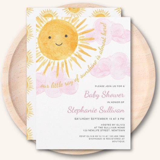 Invitation Sunshine Nuages Baby shower de fille
