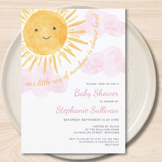 Invitation Sunshine Nuages Baby shower de fille