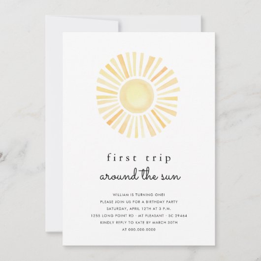 Invitation Sunshine Premier Voyage Autour Du Soleil Un Annive (Devant)