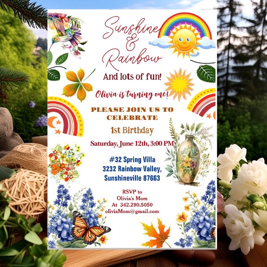 Invitation Sunshine Rainbow Spring Garden Butterfly Anniversa