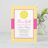 Invitation Sunshine rose jaune Chevron Baby shower fille (Debout devant)
