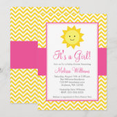 Invitation Sunshine rose jaune Chevron Baby shower fille (Devant / Derrière)