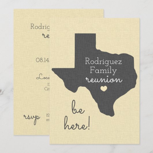 Invitation Sunshine Yellow State of Texas Family Reunion (Devant / Derrière)