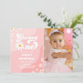 Invitation Super 1 fête d'anniversaire Boho Floral Daisy (Debout devant)