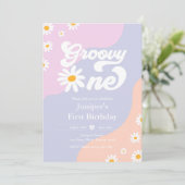Invitation Super 1 fête d'anniversaire Boho Floral Daisy (Debout devant)