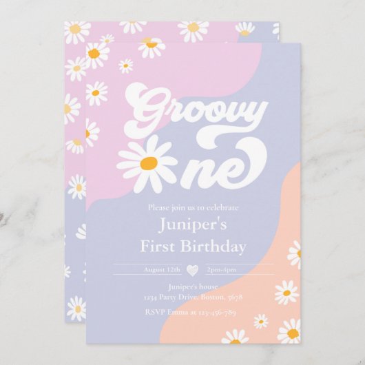 Invitation Super 1 fête d'anniversaire Boho Floral Daisy (Devant / Derrière)