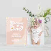 Invitation Super 1 fête d'anniversaire Boho Floral Daisy (Debout devant)