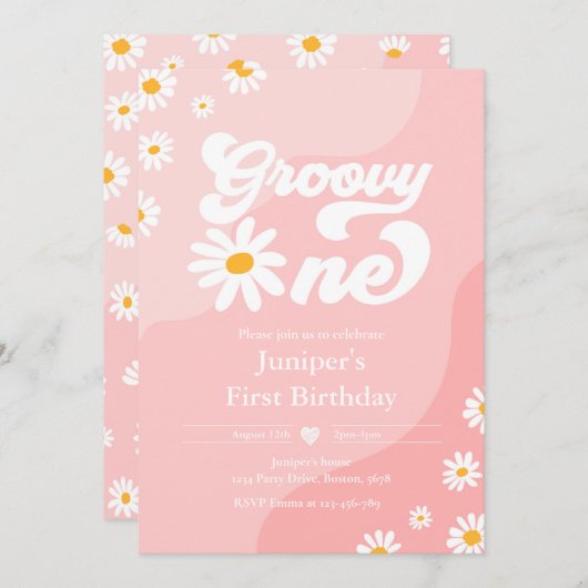 Invitation Super 1 fête d'anniversaire Boho Floral Daisy (Devant / Derrière)