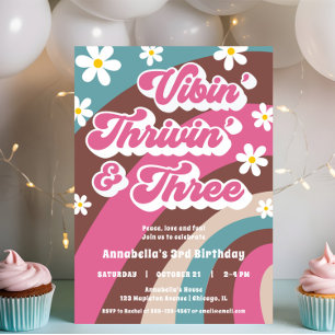 Invitation Super 3e anniversaire Vibin' Thrivin' TROIS rétro