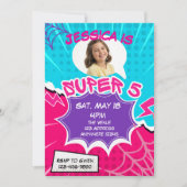 Invitation Super 5 Pink Purple Web Comic 5th Birthday  (Devant)