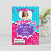 Invitation Super 5 Pink Purple Web Comic 5th Birthday  (Debout devant)