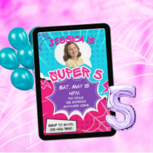 Invitation Super 5 Rose Violet Bande Dessinée Web 5e Annivers