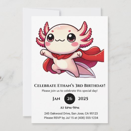 Invitation Super Axolotl Hero Birthday (Devant)