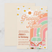 Invitation Super Babe Pink Van Daisy Rainbow 1er anniversaire (Devant / Derrière)