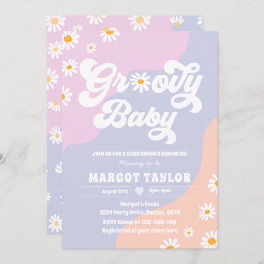Invitation Super Baby Daisy Boho Hippy Vibes Baby shower (Devant / Derrière)