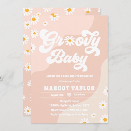 Invitation Super Baby Daisy Boho Hippy Vibes Baby shower (Devant / Derrière)