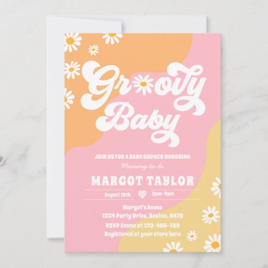 Invitation Super Baby Daisy Boho Hippy Vibes Baby shower (Devant)