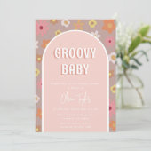 Invitation Super Baby Retro Boho Fleurs Baby shower fille (Debout devant)