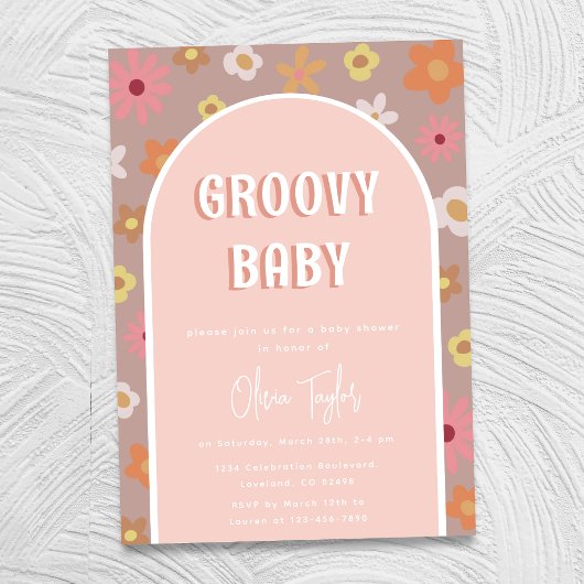 Invitation Super Baby Retro Boho Fleurs Baby shower fille