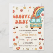 Invitation Super Baby Retro Rainbow Baby shower Party (Devant)