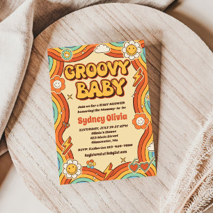 Invitation Super Baby Retro Rainbow Baby shower Party