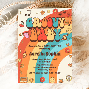 Invitation Super Baby Retro Rainbow Baby shower Party
