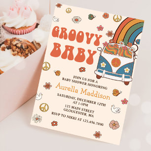 Invitation Super Baby Retro Rainbow Baby shower Party