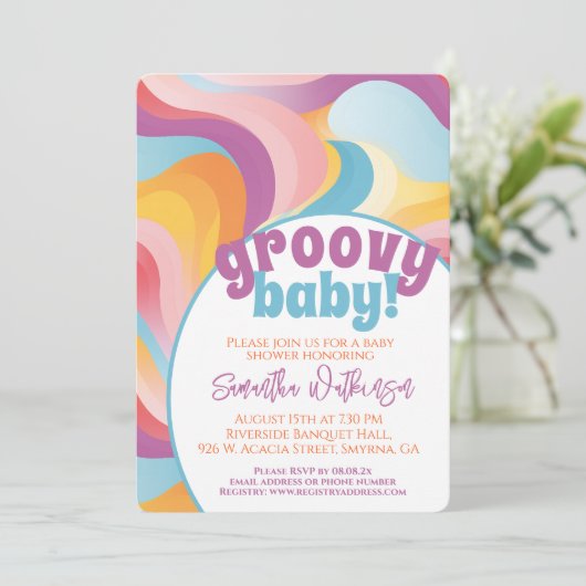 Invitation Super bébé Retro Boho Wave Baby shower (Debout devant)