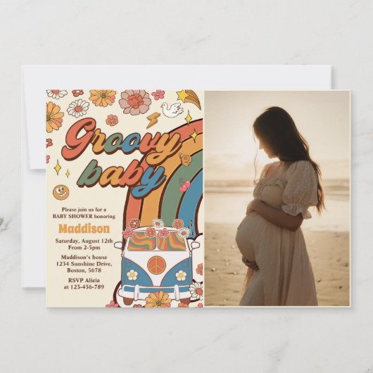 Invitation Super bébé Retro Rainbow Baby shower Photo (Devant)