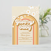 Invitation Super bébé Retro Rainbow Daisy Baby shower (Debout devant)