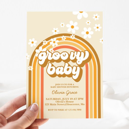 Invitation Super bébé Retro Rainbow Daisy Baby shower