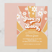 Invitation Super bébé Retro Sunshine Daisy Baby shower (Devant / Derrière)