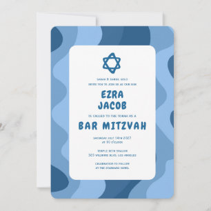 Invitation Super Blue Waves Star de David Custom Bar Mitzvah