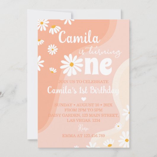 Invitation super Boho Daisy 1er anniversaire (Devant)