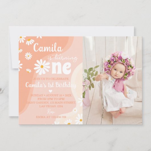Invitation super Boho Daisy 1er anniversaire (Devant)