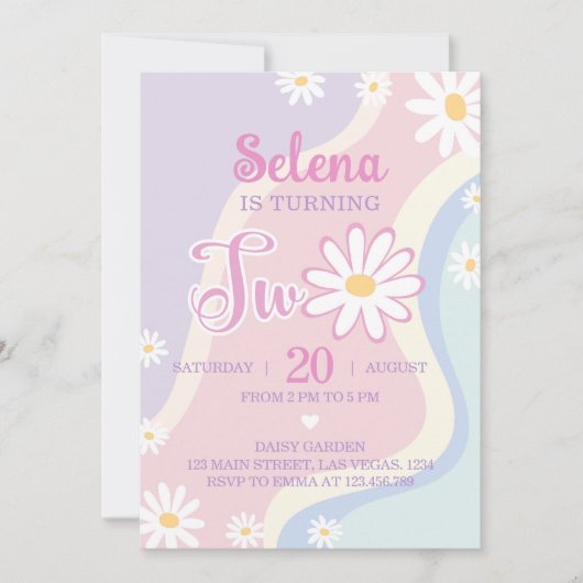 Invitation super Boho Daisy 2e anniversaire (Devant)