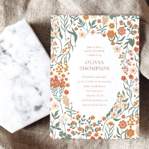 Invitation Super Boho Orange Fleur sauvage Whimsy Baby shower