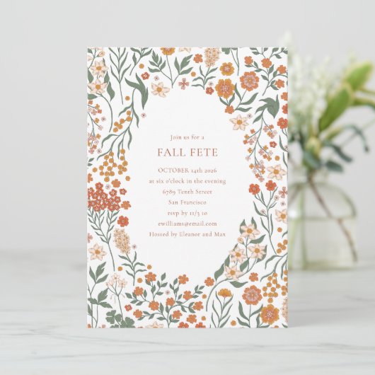 Invitation Super Boho Orange Fleur sauvage Whimsy Fall Fete (Debout devant)