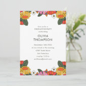 Invitation Super Boho Retro Flower Frame Graduation Party (Debout devant)