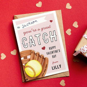 Invitation Super Catch Softball Classroom Valentines Day Card