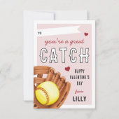 Invitation Super Catch Softball Classroom Valentines Day Card (Devant)
