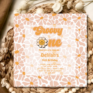 Invitation Super chic rétro vintage orange premier anniversai
