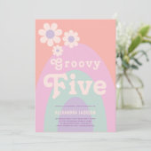 Invitation Super Cinq Retro Rainbow Floral fête d'anniversair (Debout devant)