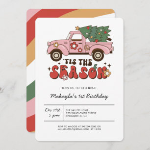 Invitation Super coloré rétro Noël Anniversaire